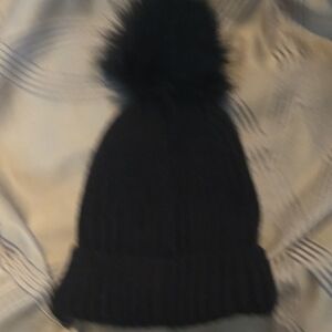 Black Knit Beanie with Pom Pom